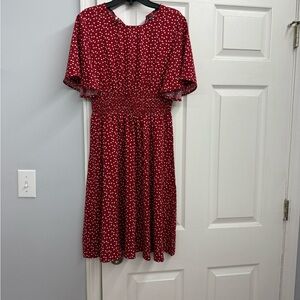SHEIN Red and White Polka Dot Midi Dress